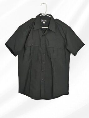 2/$30 Tact Squad Black Button Front Short Sleeve Uniform Shirt Size Large